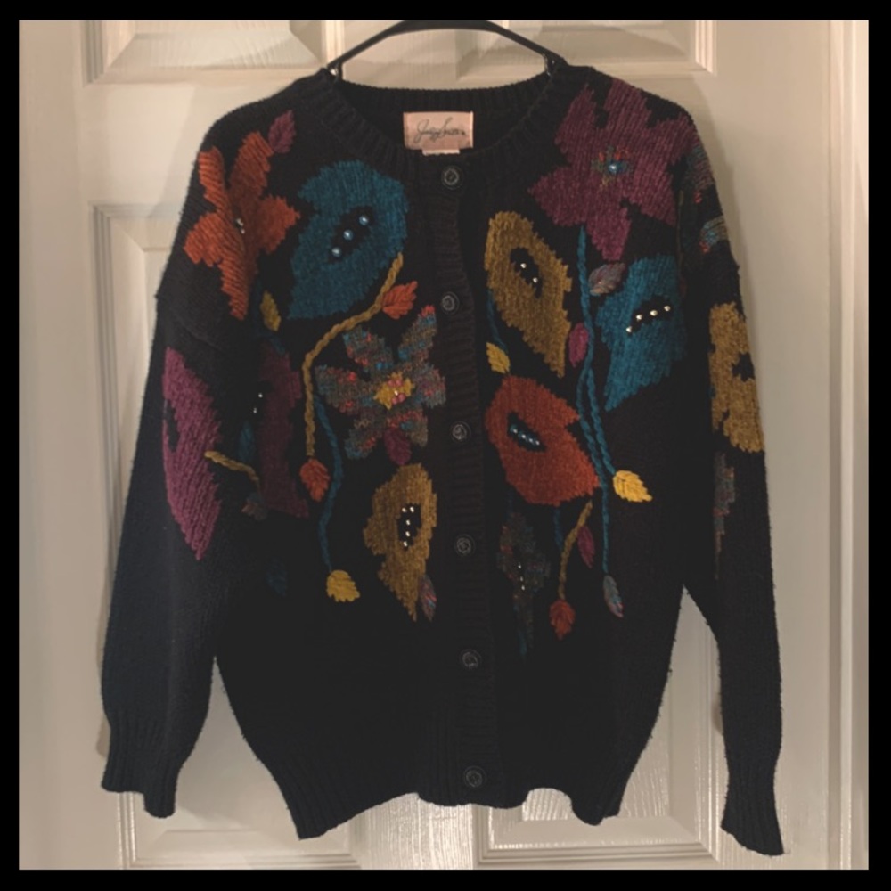 VINTAGE Floral Chunky Kawaii Adorable Show Stopper Cardigan Sweater - Picture 14 of 17